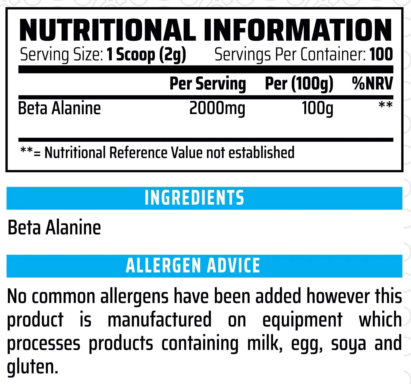 Chemical Warfare Beta-Alanine 200g